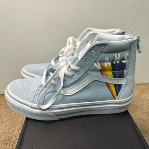 Vans Light Blue Rainbow Leather High Tops Size US Kids